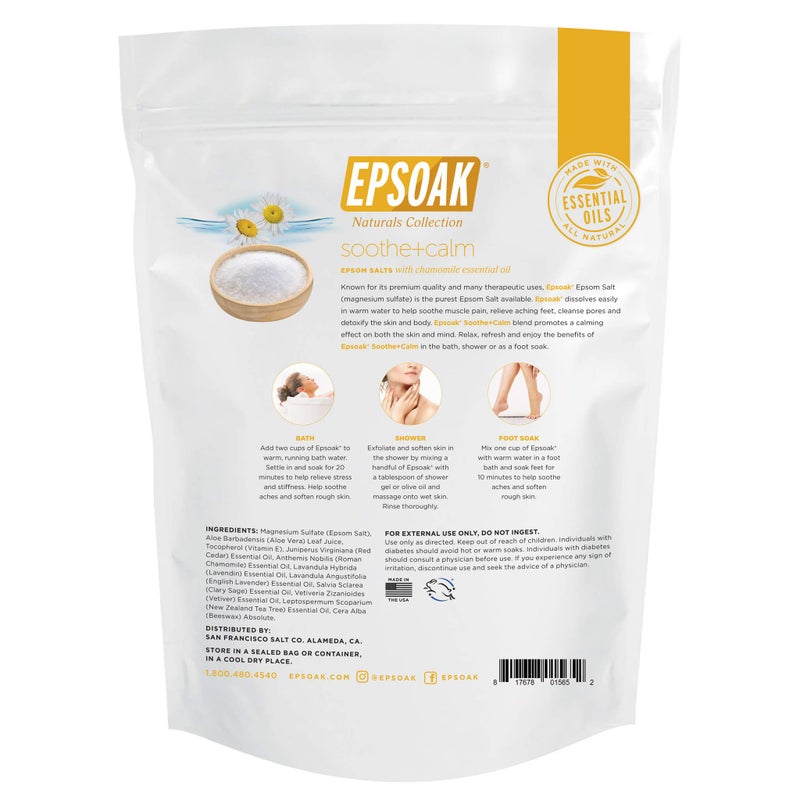Epsoak Epsom Salt 2 lb. Magnesium Sulfate USP. (Qty. 1 x 2lb. Bag), Soothe + Calm, Resealable Epsom Salt Bag, Made in The USA, Cruelty-Free Certified - Image 4